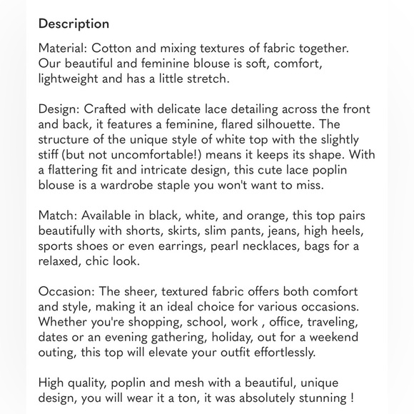 Women Lace-Detail Flared Blouse Short-Sleeve Crew Neck Lace Poplin Mesh - Picture 7 of 7